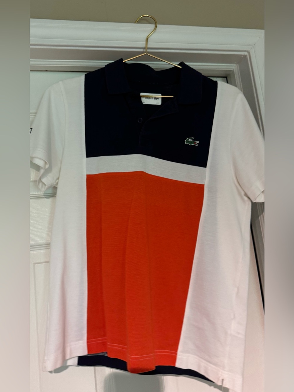 Lacoste Colorblock Polo in Navy, White & Orange-Red